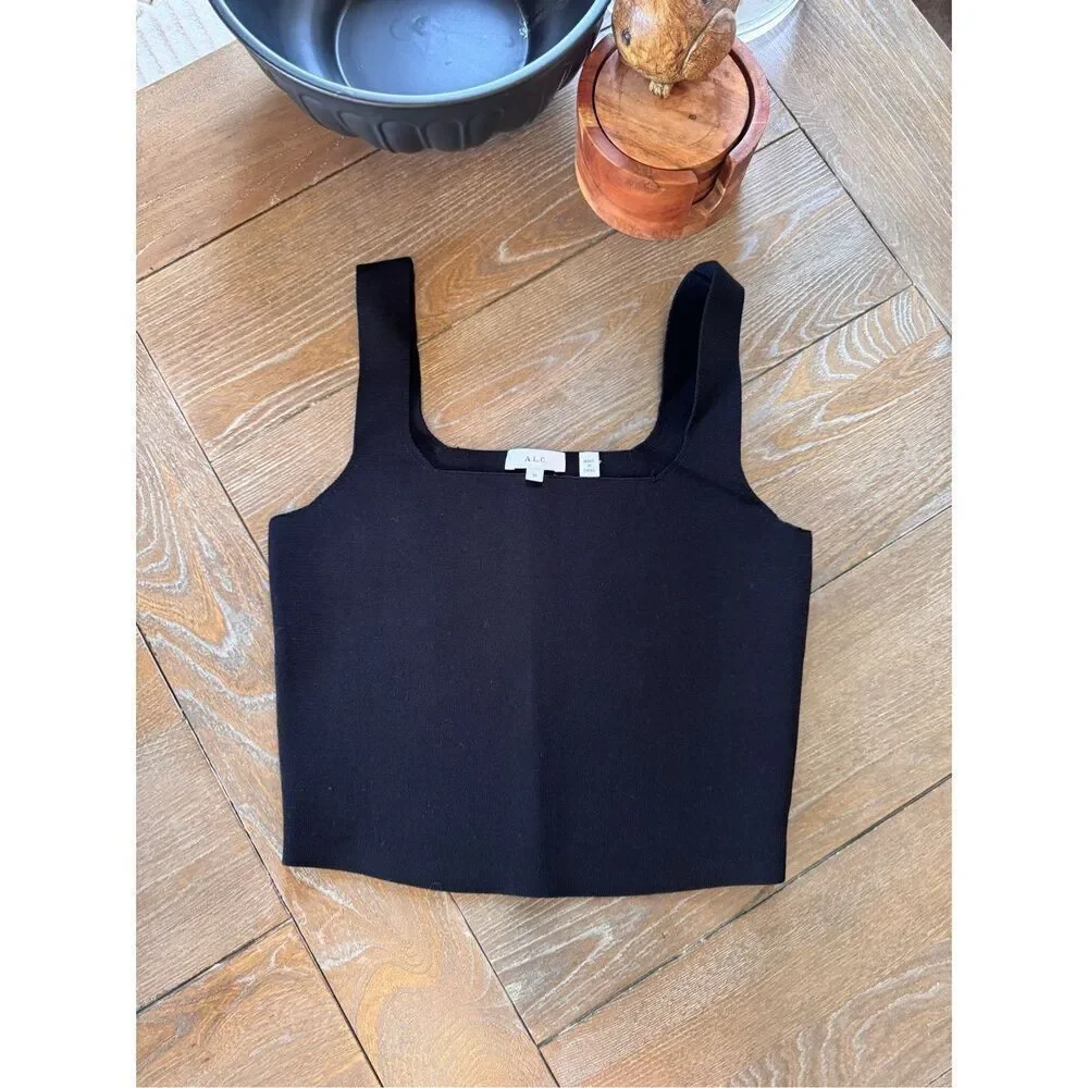 ALC‎ Square Neck Ribbed Knit Tank Top Womens Black Size M (T1)